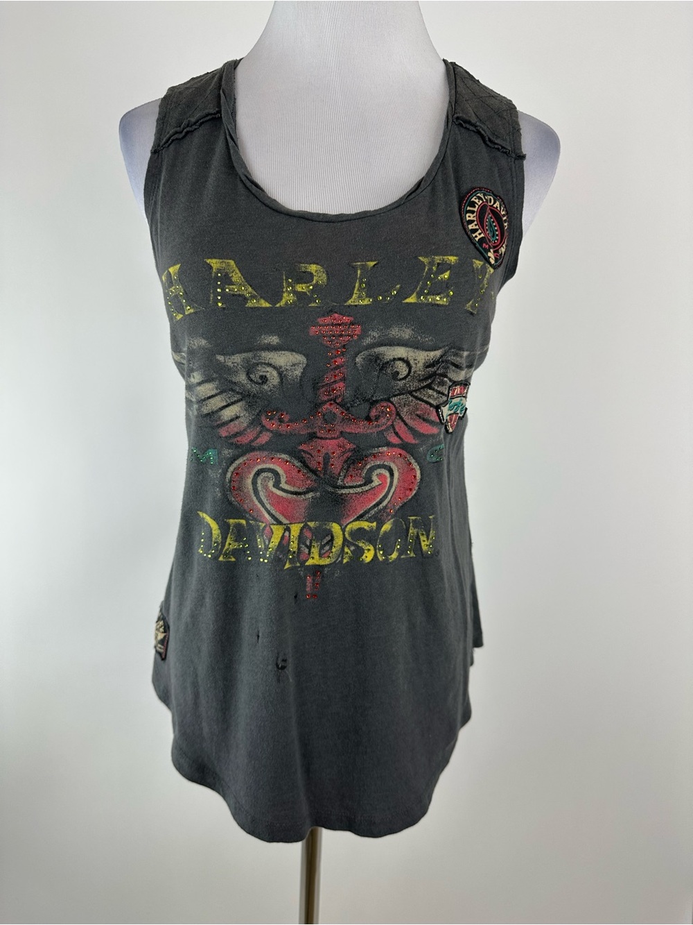 Harley Davidson Rhinestone Logo Tank Top Distressed Size Small